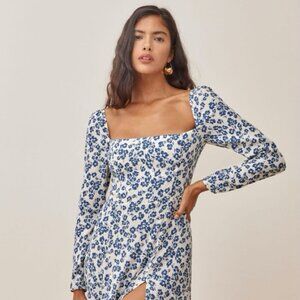 Reformation Sigmund Dress Milanesa Blue Floral Midi Long Sleeve